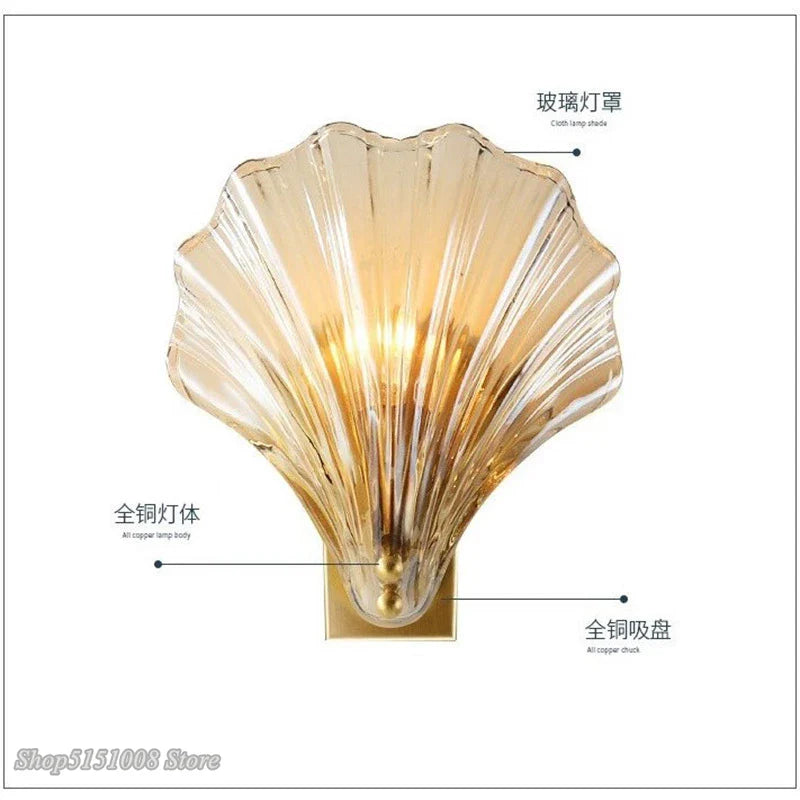 Afralia™ Modern Sea Shell Glass LED Wall Lamp for Indoor Lighting in Bedroom and Dining Room