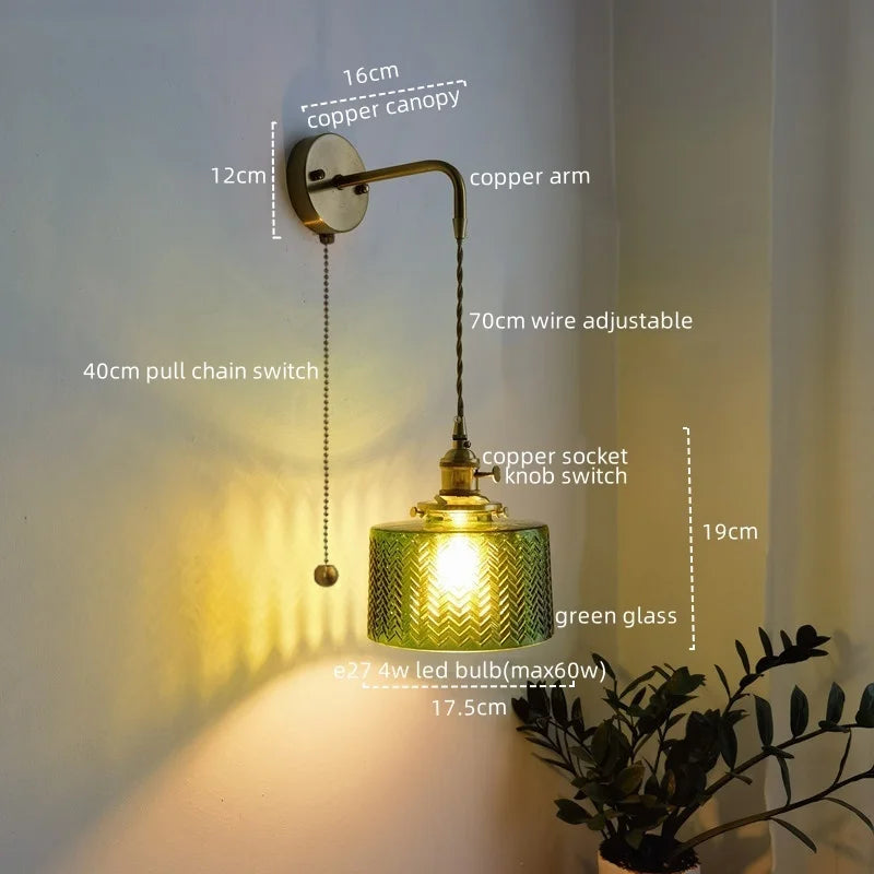 Afralia™ Copper Glass LED Wall Lamps Retro Style for Bedroom Bar Bathroom Mirror