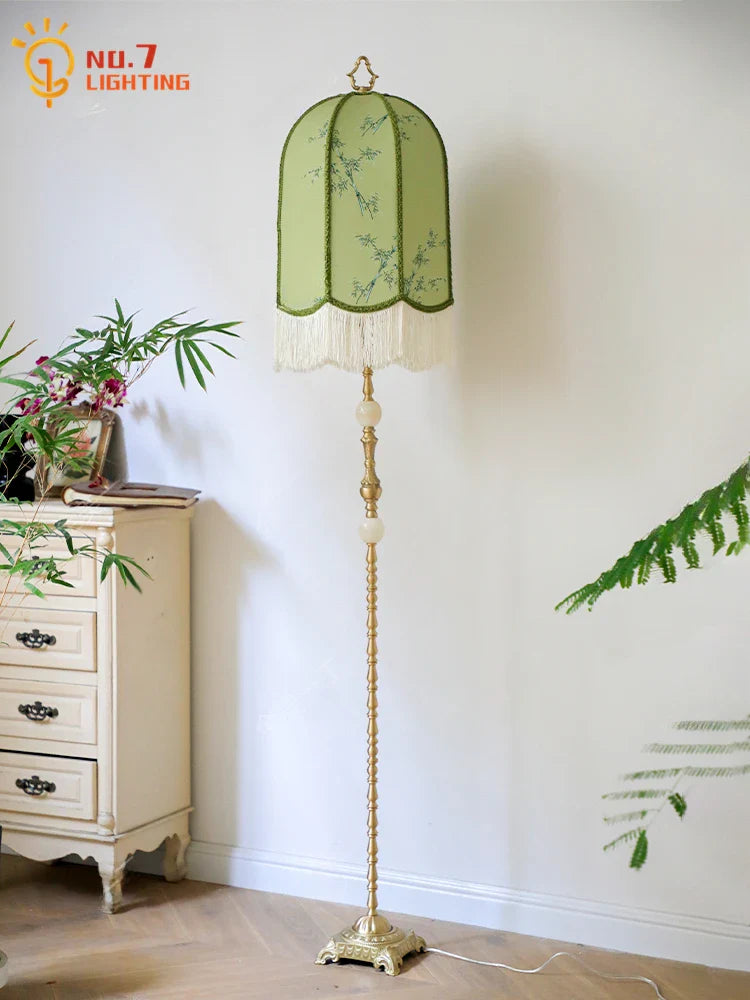 Afralia™ Vintage Lantern Floor Lamp LED E27 Fabric Art Stand Lights