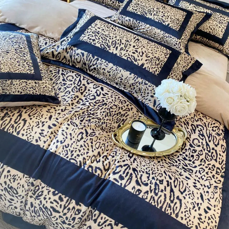 Afralia™ Leopard Print Velvet Bedding Set: Duvet Cover, Bed Sheet, Pillowcases