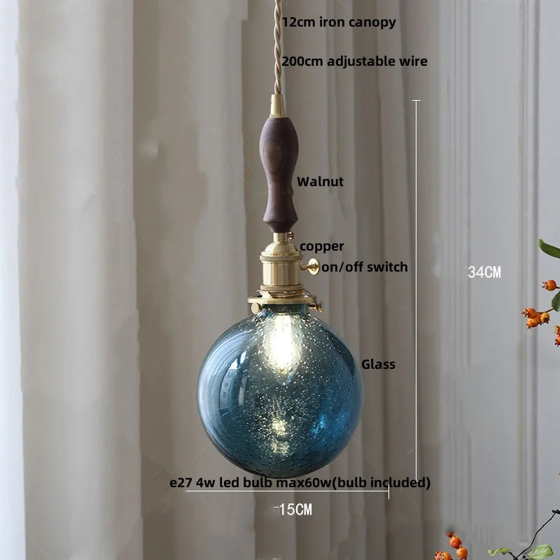 Afralia™ Walnut Wood Clear Glass LED Pendant Lamp - Nordic Modern Hanging Light