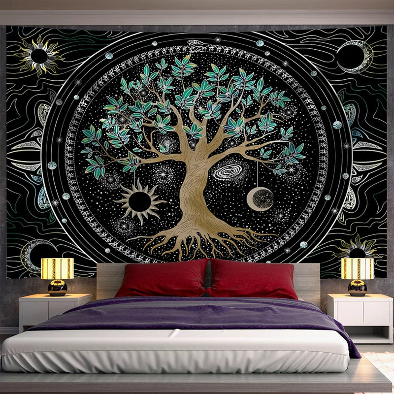 Afralia™ Green Life Tree Tapestry Wall Hanging for Hippie Aesthetics Room Decor