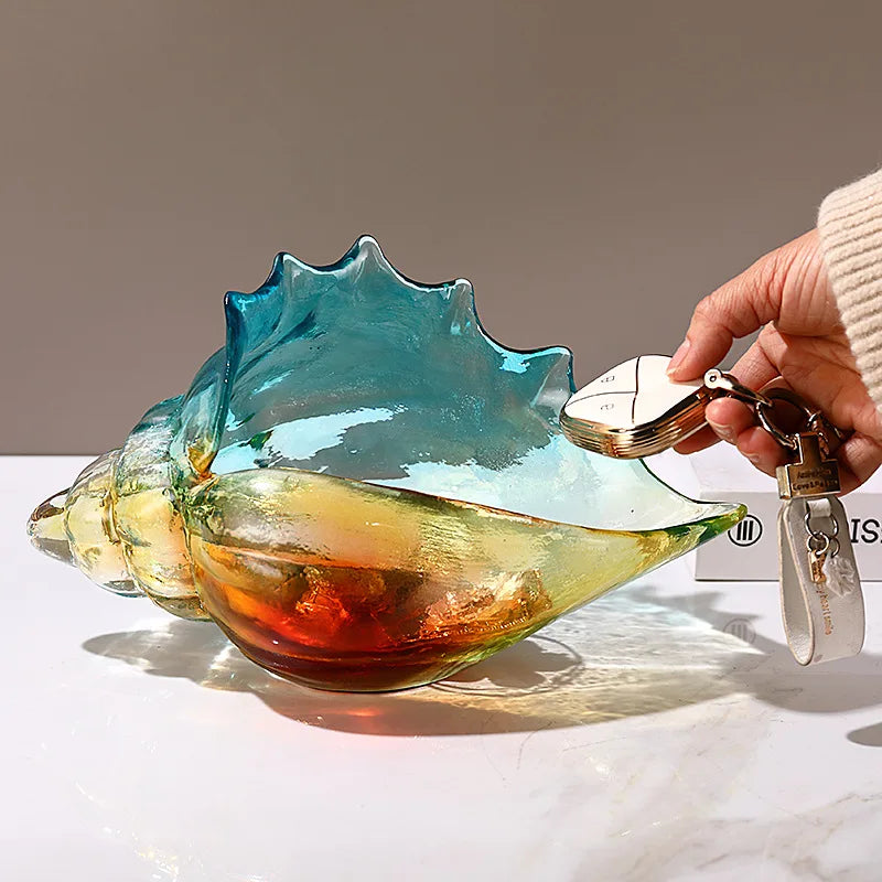 Afralia™ Conch Glass Handicrafts Key Tray: Colorful Shell Figurines Storage Container