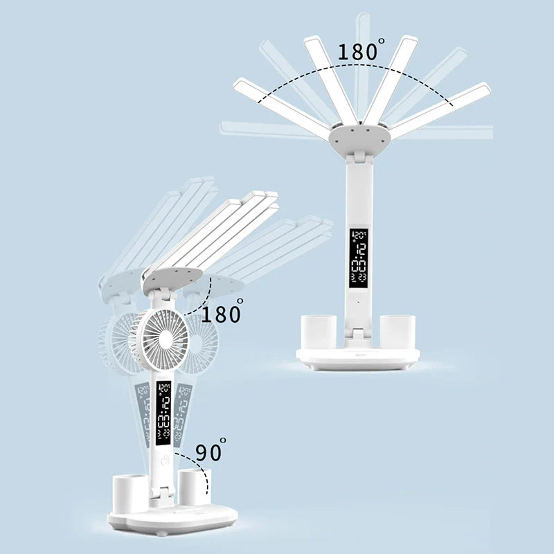 Afralia™ Rechargeable Study Desk Lamp with Fan and Clock Display