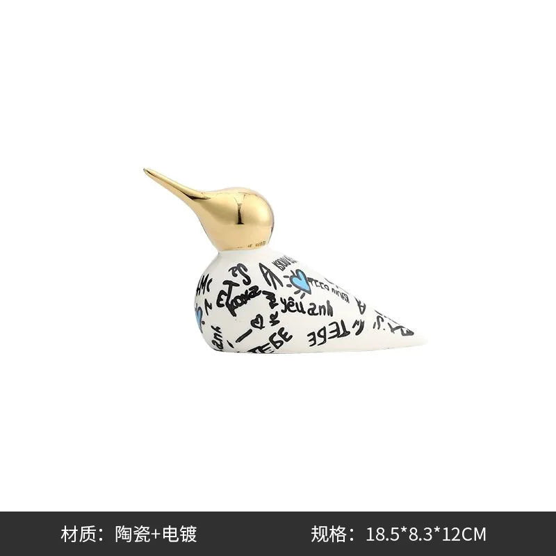 Afralia™ Sparrow Ceramic Ornament Gold Beak Abstract Pattern Decoration