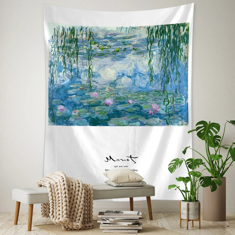 Water Lily Oil Painting Tapestry Wall Hanging for Home Decor by Afralia™