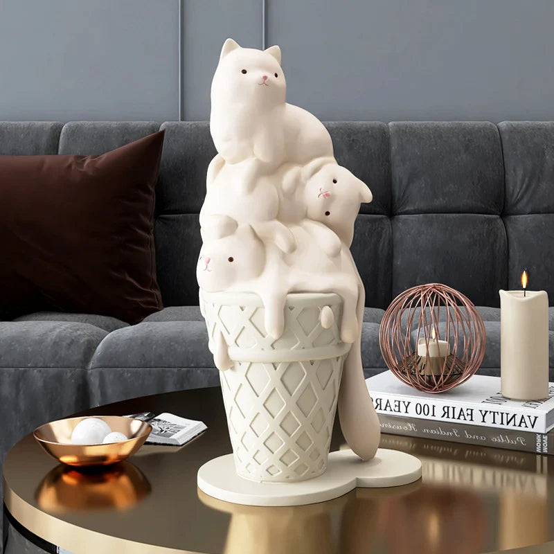 Afralia™ Ice Cream Cat Sculpture Resin Figurine Modern Home Decor Creative Animal Figure