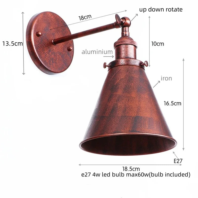 Afralia™ Vintage Industrial Gold Wall Lamp for Restaurant Coffee Bar Stair Bedroom Loft