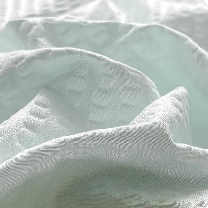 Afralia™ Soft Waffle Comforter Set with Printed Fitted Sheet for Single Double Beds