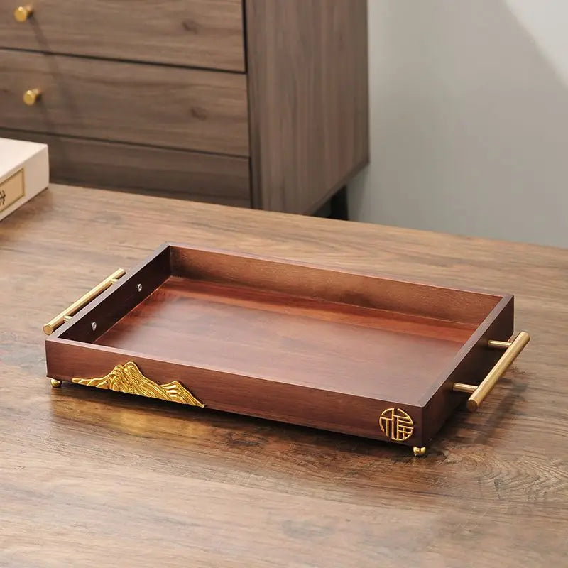 Afralia™ Walnut Luxury Table Decor Tray with Storage Compartment