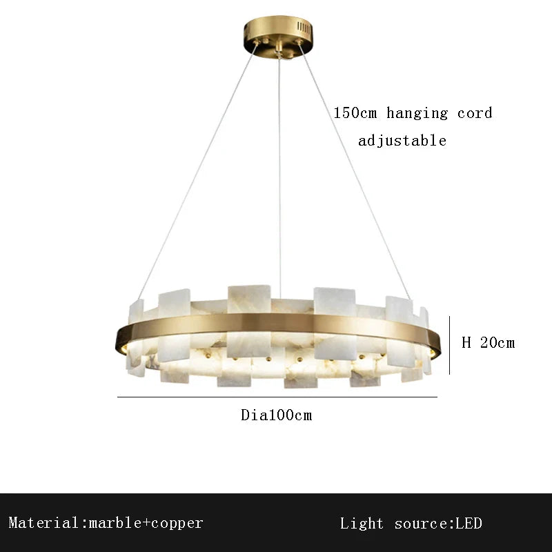 Afralia™ Luxury Marble LED Chandelier: Modern Round Ring Suspension Lamp for Bedroom