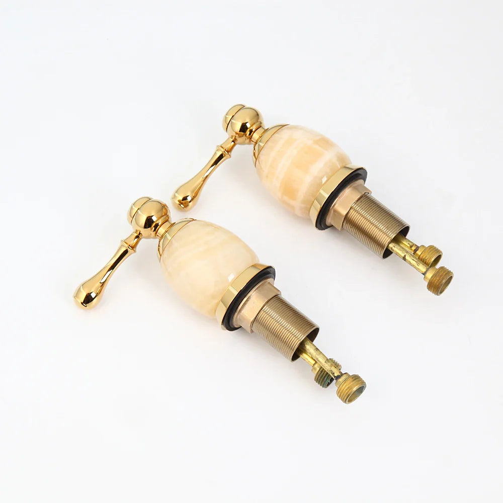Afralia™ Golden Plated Bathtub Faucet with Jade Stone Handles - Solid Brass Mixer