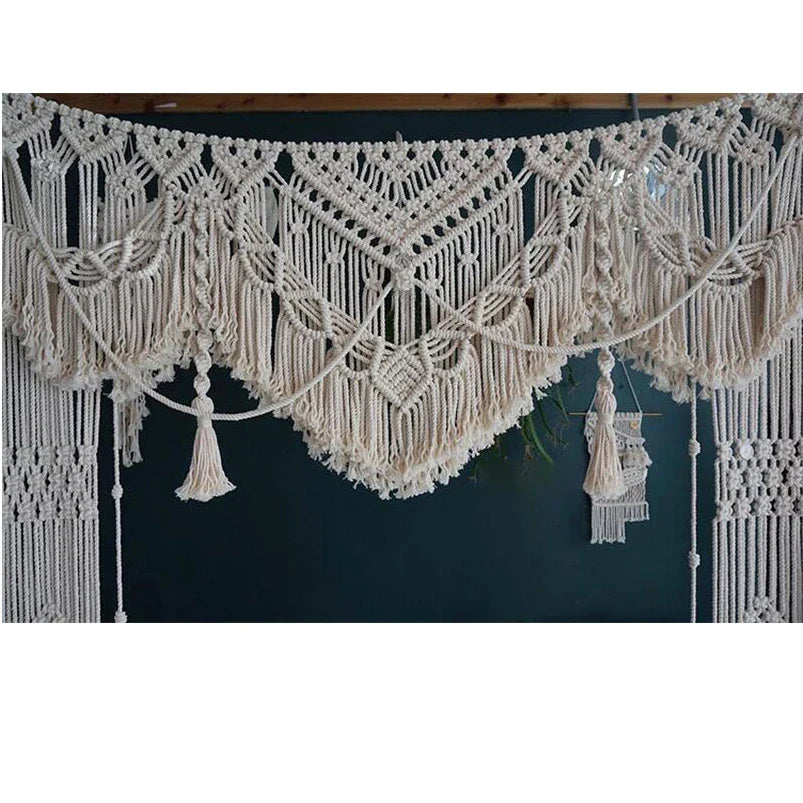 Afralia™ Macrame Cotton Wedding Tapestry Window Curtain Wall Hanging Boho Decor