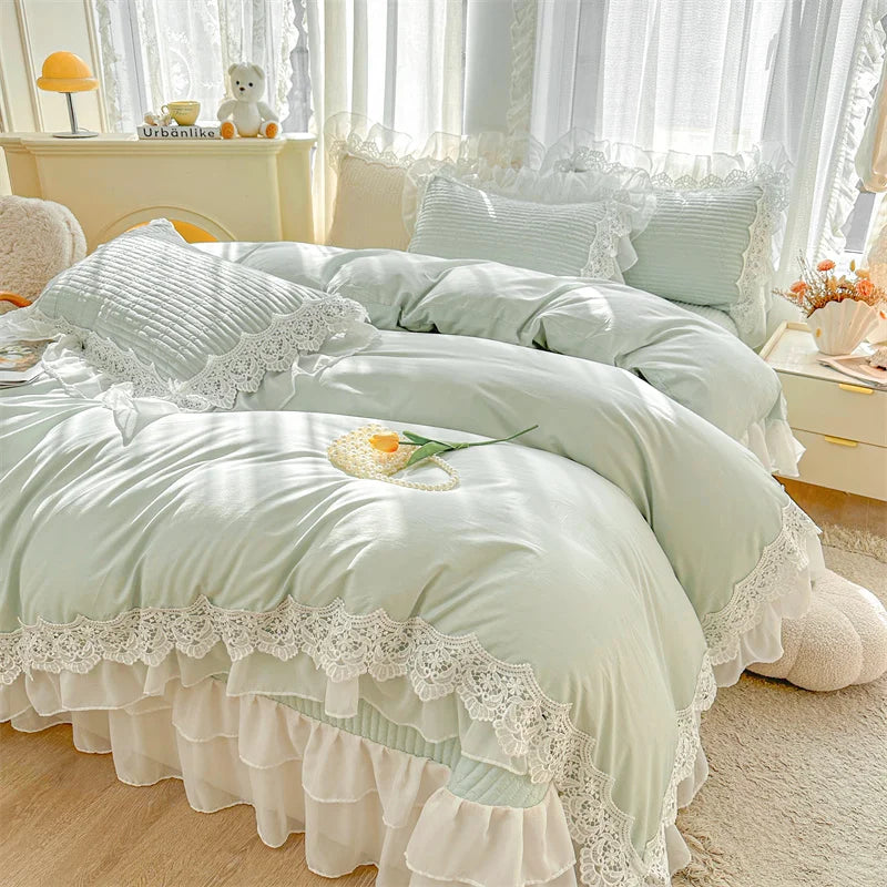 Afralia™ Lace Ruffles Princess Style 100% Cotton Bedding Set