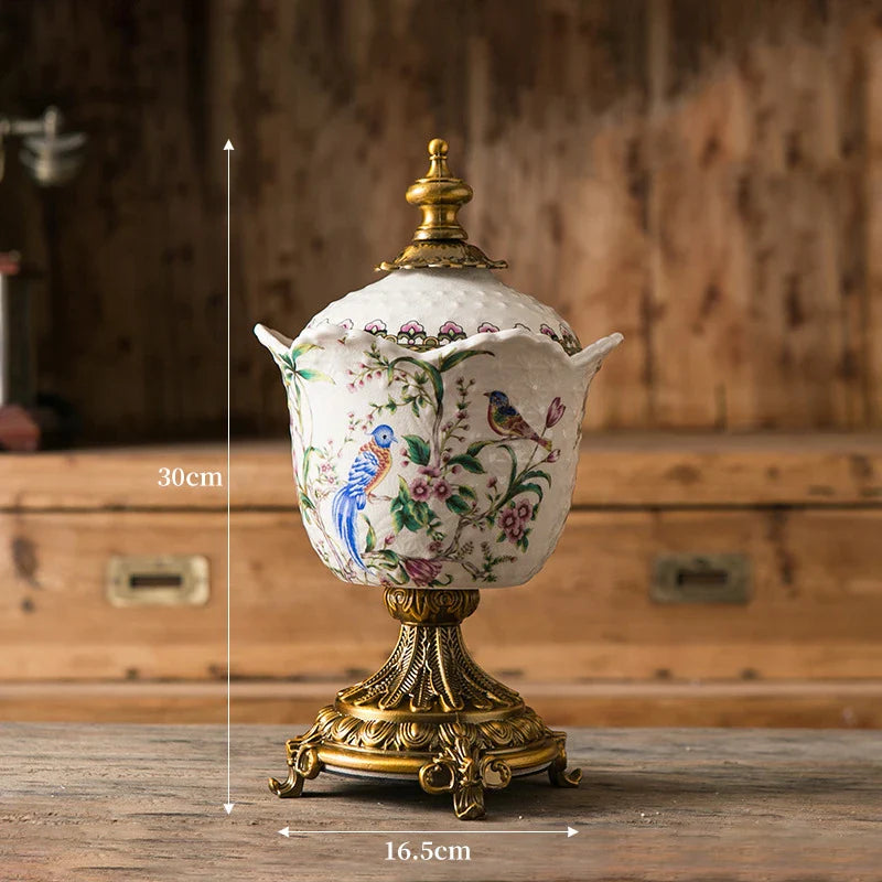 Afralia™ Floral Pattern Ceramic Jewelry Box Candy Pots Aroma Can