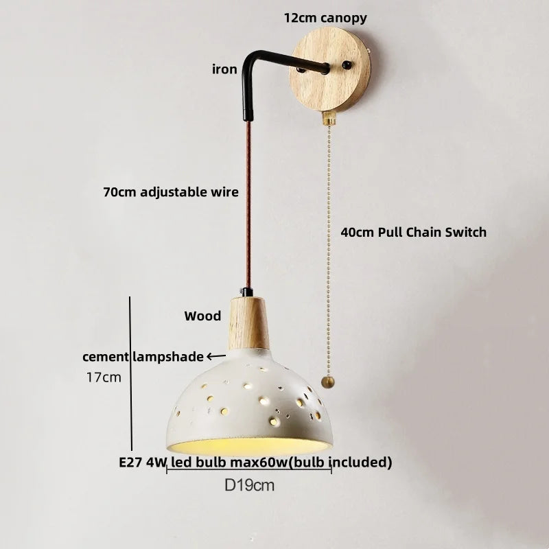 Afralia™ Cement Shade Wood LED Wall Sconce Light Fixture for Home Decor