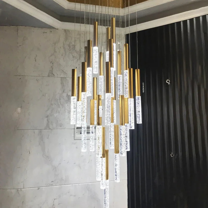 Afralia™ Crystal Staircase Chandelier - Modern Gold LED Lighting for Living Room