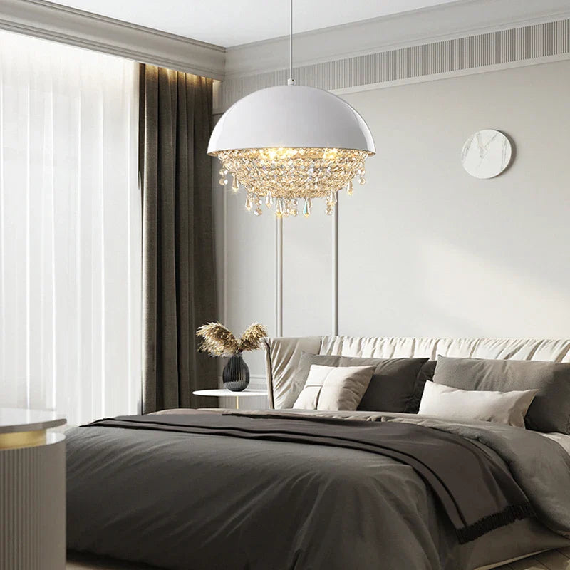 Afralia™ Modern Black White Hemisphere Hanging Chandelier Pendant Light for Living Dining Room