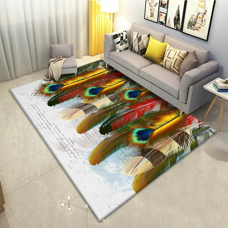 Feather Print Velvety Home Carpets by Afralia™: Quality Rugs for Living Room and Bedroom