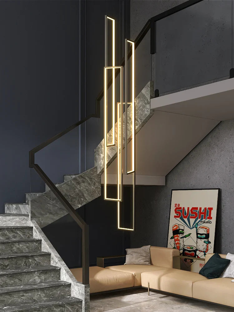Afralia™ Modern Black LED Stairs Chandelier for Duplex Villa, Minimalist Nordic Loft Decor