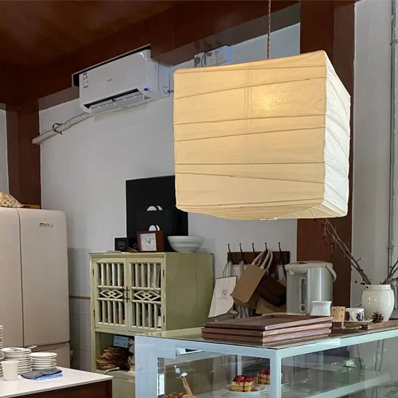 Afralia™ Cube Rice Paper Pendant Lamp for Living Room Bedroom Cafe
