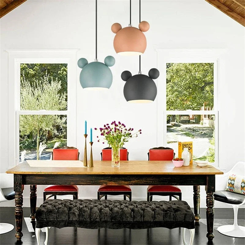 Afralia™ Nordic Mickey LED Pendant Light for Kids' Room and Kitchen