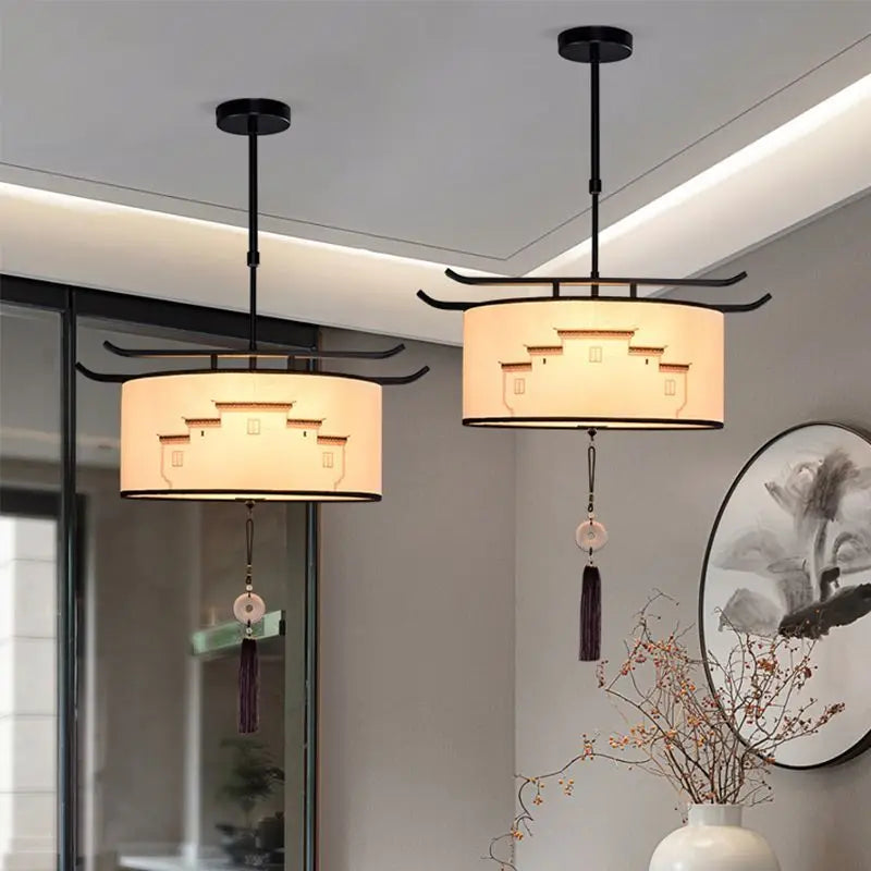 Afralia™ Zen Style Antique Fabric Pendant Light for Chinese Style Bedroom and Tea House