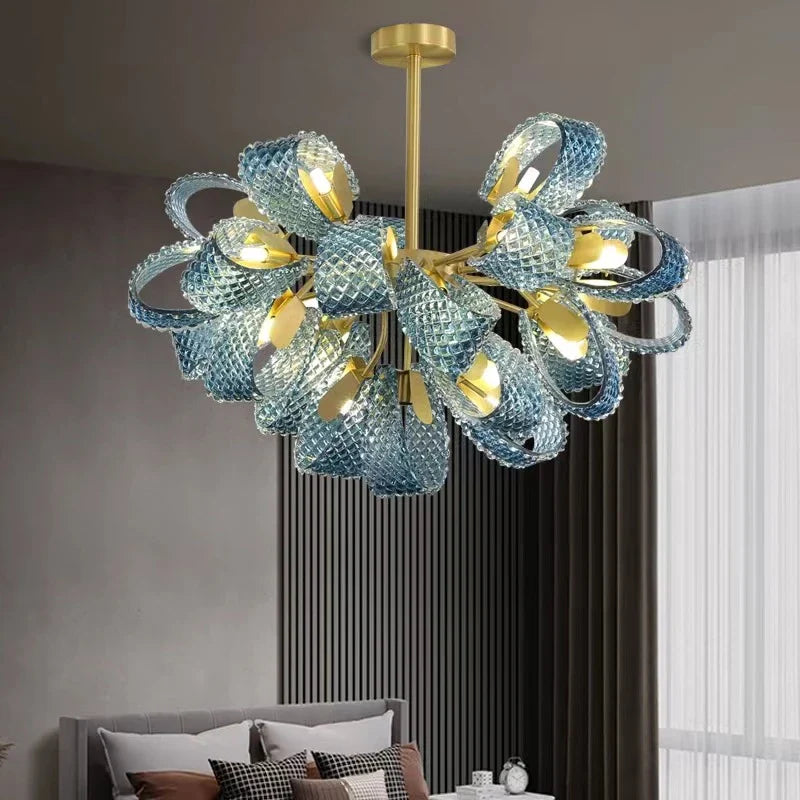 Afralia™ Modern Peacock Leaf Glass Pendant Lamp LED Chandelier