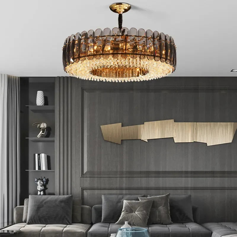 Afralia™ Modern Gold Crystal Chandelier LED Light Fixture for Luxury Living Room Home Decor