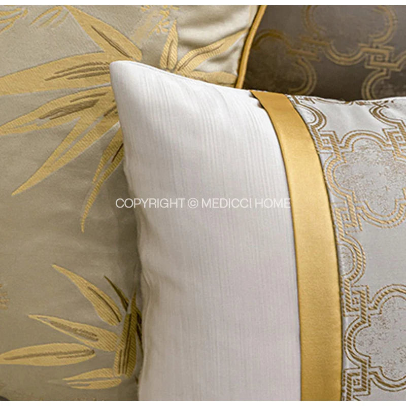 Afralia™ Gold Quatrefoil Geometric Jacquard Pillow Cover - Luxury Home Decor