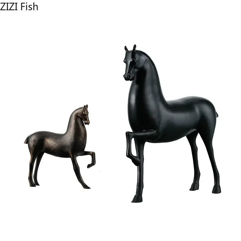 Afralia™ Black Horse Sculpture Desk Decoration - Modern Minimalist Room Decor