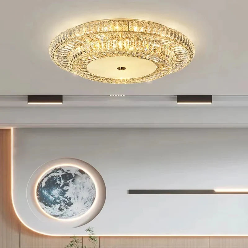 Afralia™ Golden Crystal Ceiling Chandelier | Luxury Living Room LED Light Fixture