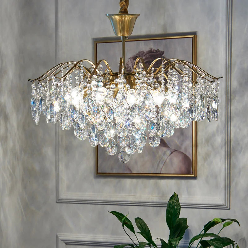 Afralia™ French Crystal Pendant Chandelier Ceiling Light for Living Room Dining Table