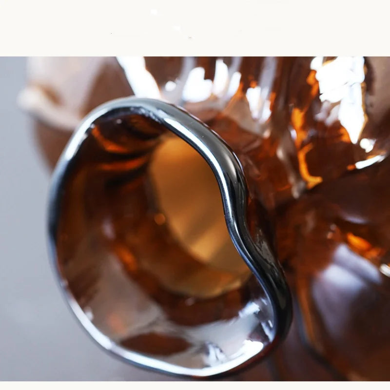 Afralia™ Brown Wavy Grain Glass Vase Terrarium Flower Home Decor Bottle