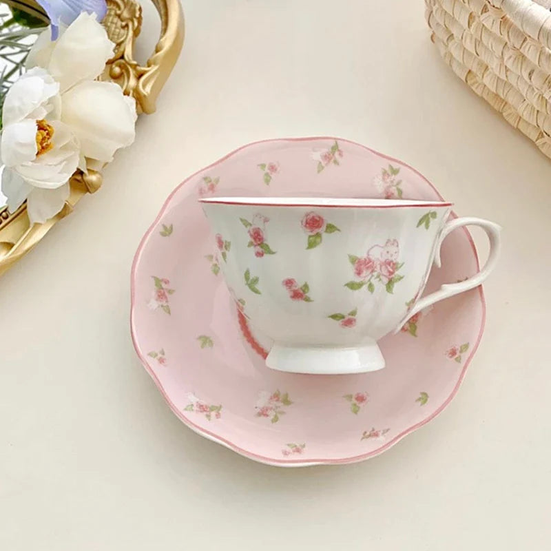 Afralia™ Pink Rose & Rabbit Ceramic Coffee Cup Set - 250ml