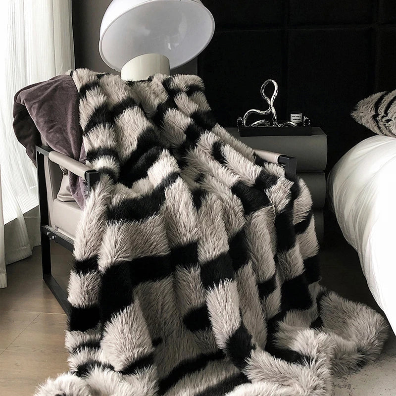 Afralia™ Zebra Print Faux Fur Blanket - Luxurious Bed Linen, Fox Fur Throw, Sofa Plaid