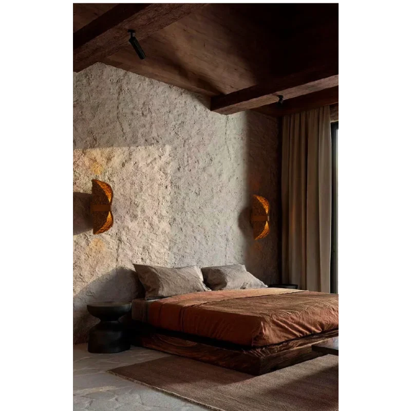 Afralia™ Rattan Woven Wall Lamp Hemp Rope Retro Decor Bedroom Lighting Hallway