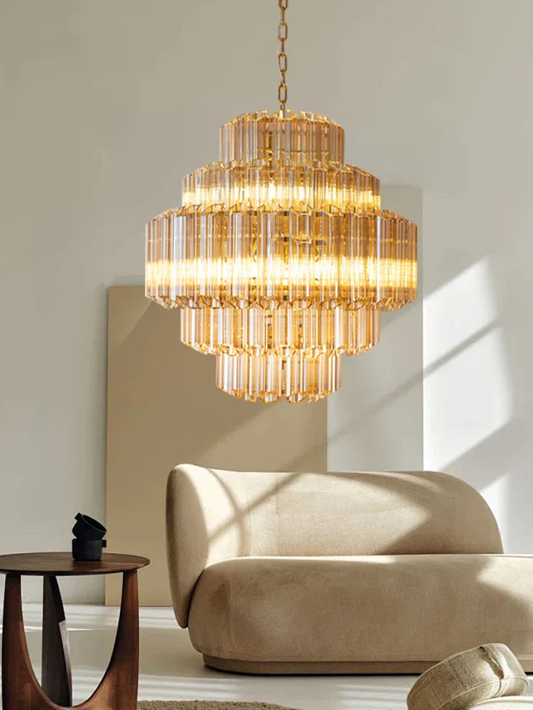 Afralia™ Amber Glass Chandelier: Modern Luxury Large Vintage Lighting for Living & Dining Room