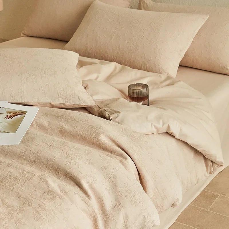 Afralia™ Luxury Cotton Flat Sheet Set Satin Jacquard Silky Bedding Single/Double Bed