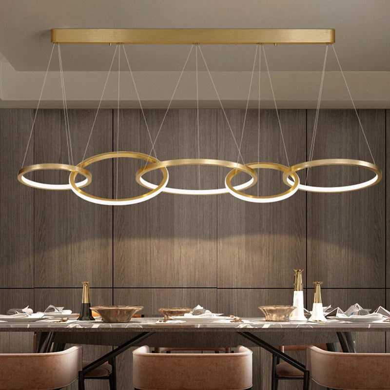 Afralia™ Minimalist Gold Circle LED Chandelier for Modern Dining Room Lighting