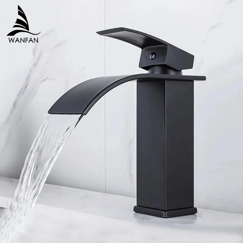 Afralia™ Waterfall Bathroom Faucet Brass Single Lever Hot Cold Mixer Tap