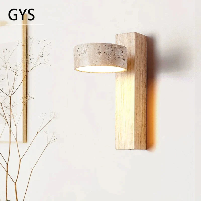 Afralia™ Cream Style Bedside Wall Lamp Rotatable LED Light Log Wood Stone Walnut