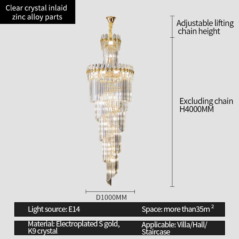 Afralia™ Crystal Chandelier: Luxe Stairwell Lighting for Duplex Villa, Loft, or Living Room