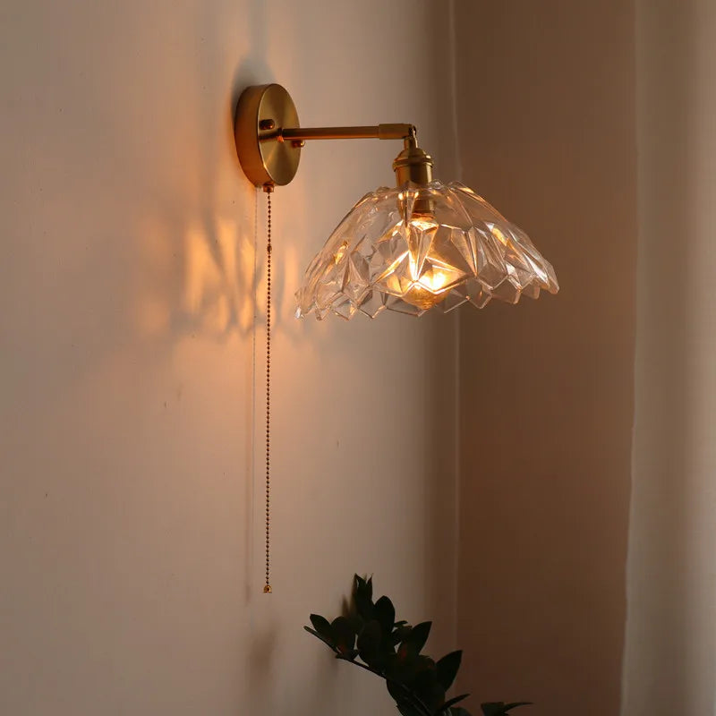 Afralia™ Japanese Style LED Glass Copper Wall Lamp Sconce for Restaurant, Bar, Bedroom, Bathroom