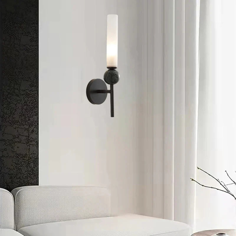 Afralia™ Black Green Marble Wall Lamp Sconce with Copper Acrylic Lampshade