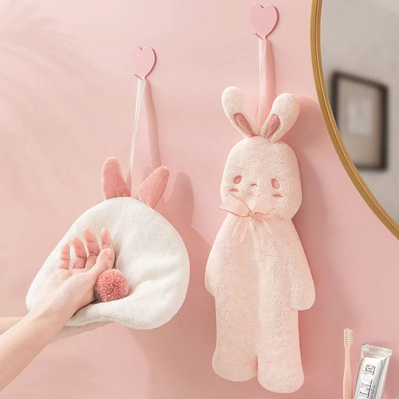 Afralia™ Cartoon Rabbit Hand Towel - Thick Coral Velvet Absorbent for Bathroom Kitchen