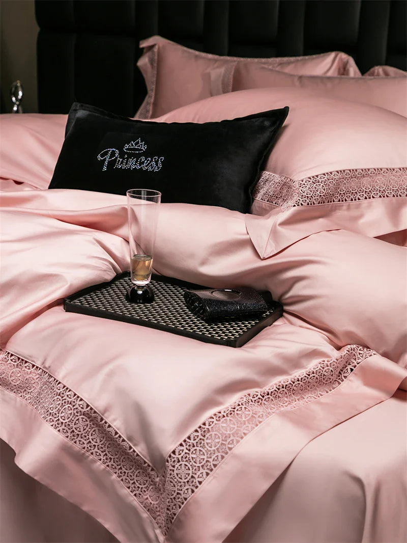 Afralia™ Luxury Lace Edge Bedding Set: Queen King Duvet Cover, Bed Sheet, Pillowcase