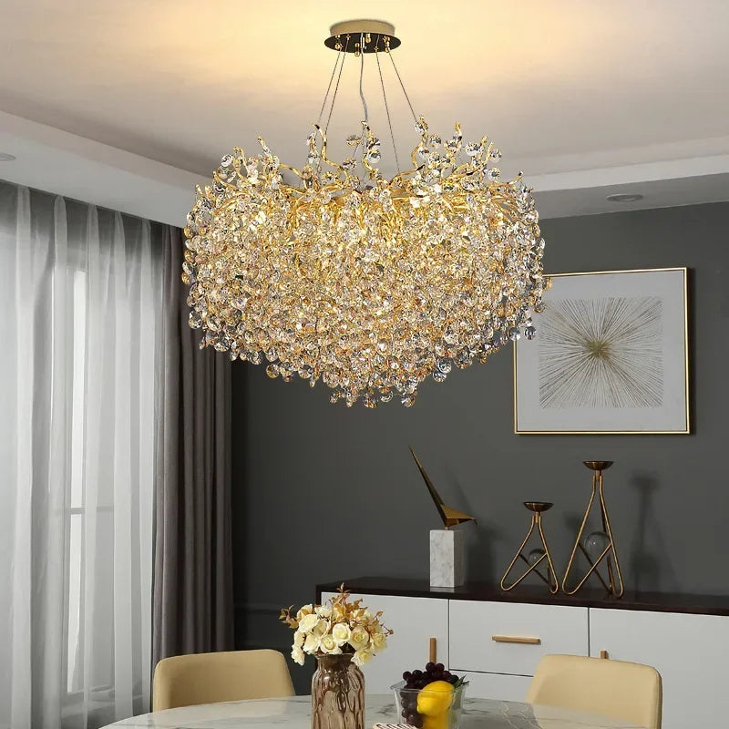 Afralia™ Luxury Golden Crystal Chandelier for Dining, Living, Bedroom - Glossy Elegance