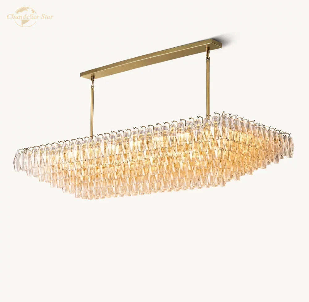 Afralia™ Clear Glass Tiered Rectangle Chandelier Pendant Light