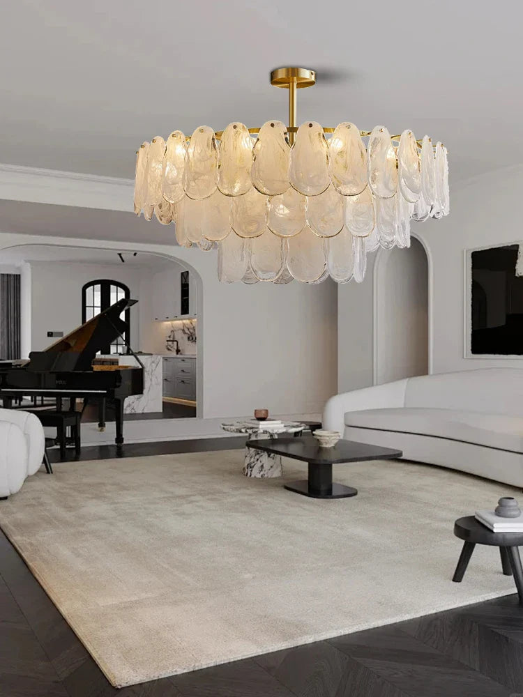 Afralia™ Golden French Modern Glass Chandelier Light, LED Indoor Decorative Lighting Fixture